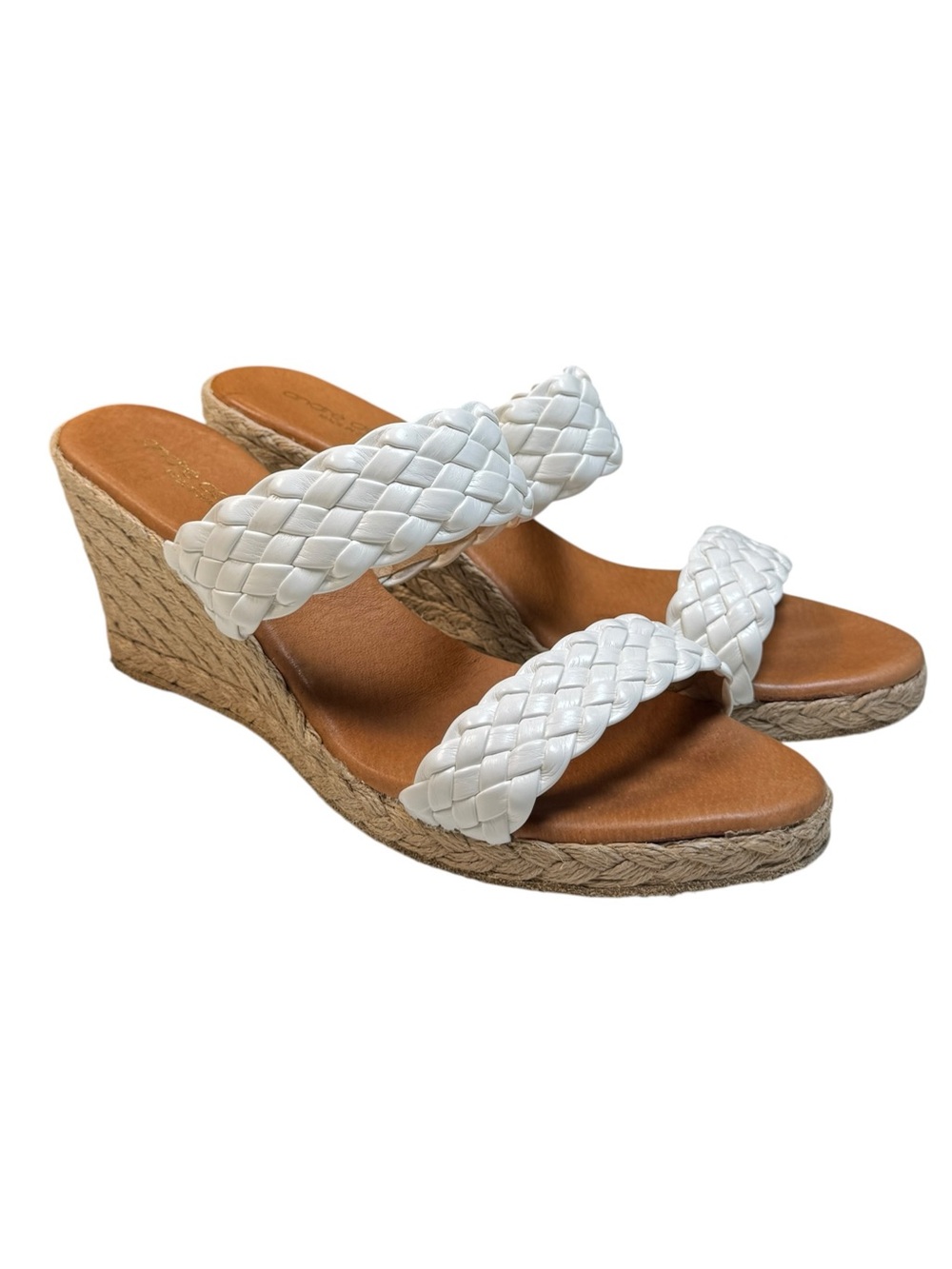 André Assous Aria Espadrille White Braided Leather Wedge Sandals Spain Size 10.5